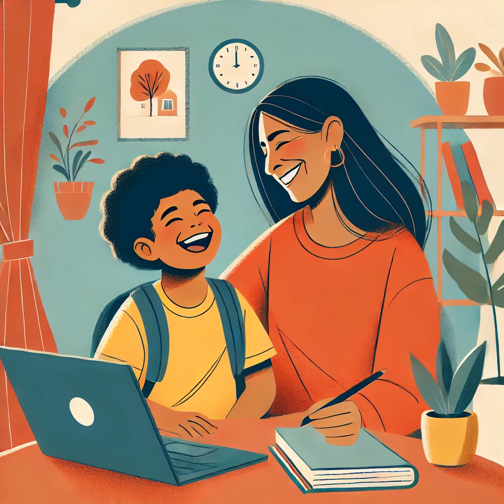 Mãe e filho felizes após as aulas